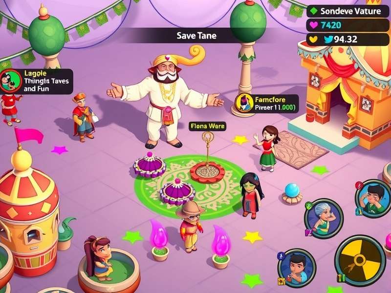 Holi Enchanted Tour gameplay screenshot showing colorful festival environment